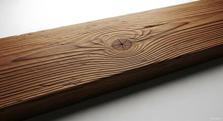Close up of rustic wooden plank with natural texture and grain pattern on white background ideal for construction and design projects