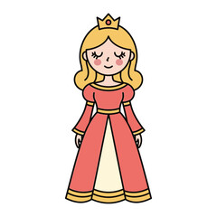 Fototapeta premium Cute Cartoon Princess Wearing a Red Dress and Crown, Isolated on White