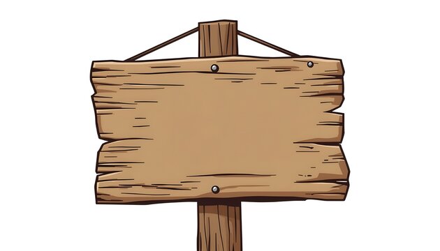 A rustic wooden signpost with a blank board on a white background