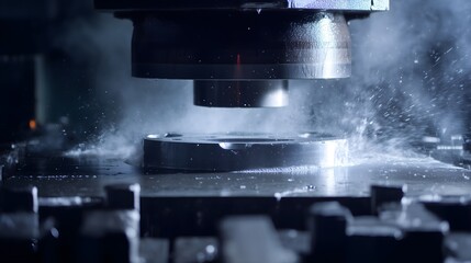 Metal stamping press shaping steel parts dramatic force moment