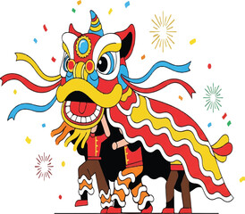 Happy New Year Horse Cute Cartoon Vector Illustration for Holiday Card Design