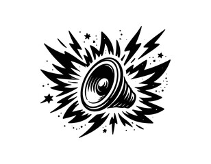 Fototapeta premium Retro loudspeaker with explosive sound wave in black and white design