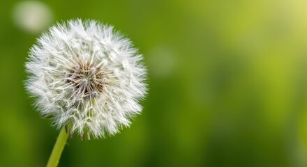 Fototapeta premium Close-up of a delicate dandelion seed head in spring light