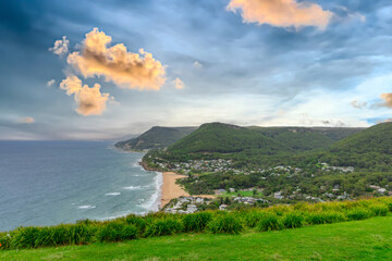 Sea Cliff Bridge on the southern coast of Sydney with sweeping Ocean Views and Mountain terrain. a major Bridge Road on the beautiful Australian coastline Australia