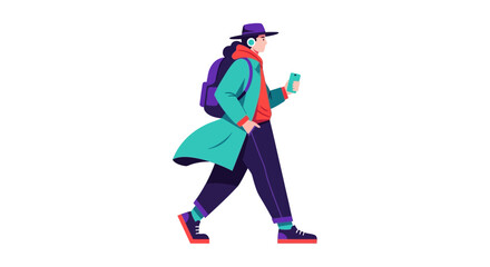 Fototapeta premium Man Walking with Backpack and Mobile Phone.