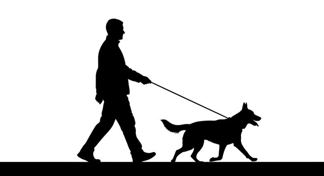 Man Walking Dog Silhouette Leash Outdoor.