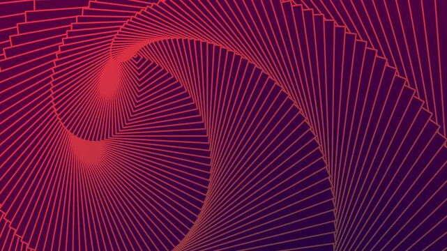 Abstract animation of a pulsating geometric spiral with orange and red lines rotating against a deep purple background.