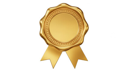 Golden award seal with ribbon isolated on transparent background for recognition