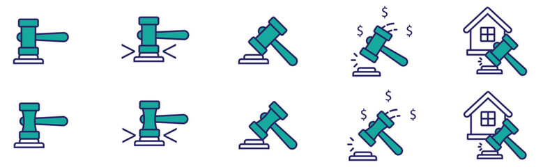 Modern Outline Icons: Justice, Auction, and Home Repair