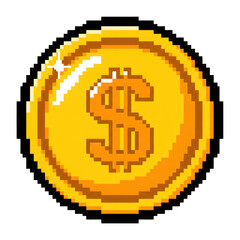 Pixel Art Golden Coin with Dollar Sign