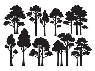 Fototapeta premium Tall tree silhouettes graceful line art collection