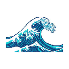 Pixel Art Ocean Wave - Retro Digital Art Style