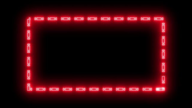 Animation of abstract glowing blue neon rectangles forming a modern border frame on a dark background. Rectangular picture frame concept with smooth light motion and futuristic design.
