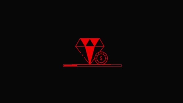 Red diamond and dollar coin on black background for luxury finance and wealth concepts