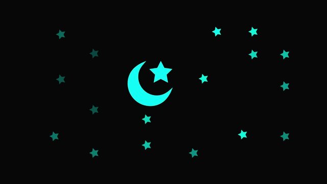 Glowing Teal Crescent Moon and Stars on Black Background Animation teal moon glowing stars night sky