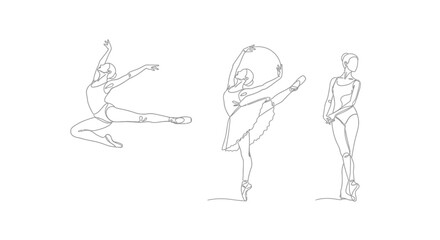 Single line drawing of three ballerinas in various poses © PureLine Assets