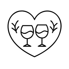 Romantic wine glasses in heart shape symbol