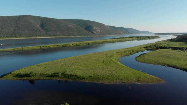 Lensk city. Aerial drone view