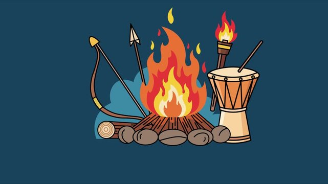 Animated Lag Baomer Jewish Holiday Bonfire with Bow and Arrow