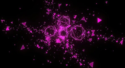 Abstract Pink Geometric Particles Exploding in Dark Space.