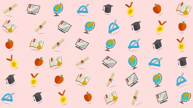 Academic icons like graduation caps, globes, and apples. Suitable for educational and institutional themes in design projects.