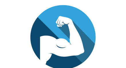 Naklejka premium Stylized graphic icon of a strong flexed bicep arm muscle inside a blue circle