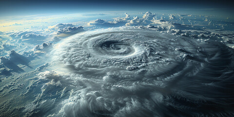 A strong hurricane over the sea with rain and lightning,Generated by AI
