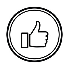 Obraz premium Black thumbs up in double circle outline monochrome hand gesture approval like