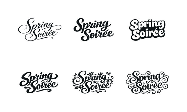 Spring Lettering Styles. Spring soiree text design. Set lettering. harmonious lettering variations of the same emblematic concept, each with different artistic