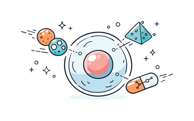 Obraz premium Nanotechnology in medicine. Conceptual scene of nanoparticles targeting a single cell, shown as gentle geometric shapes interacting