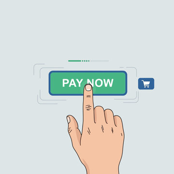 Hand pressing pay now button online.