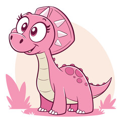 Cute pink triceratops dinosaur cartoon character with big eyes on white background © My Creative Stock