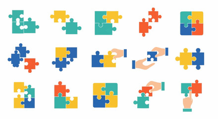 Colorful Jigsaw Puzzle Pieces Assembling Together.