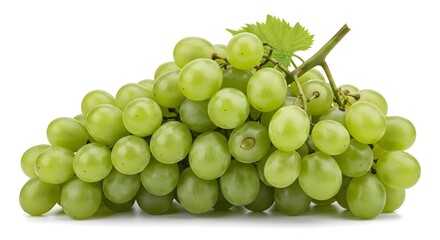 Fresh green grapes on a white background, a healthy and delicious fruit
