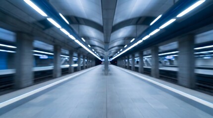 Fototapeta premium Abstract Blue Motion Blur in Modern Subway Station