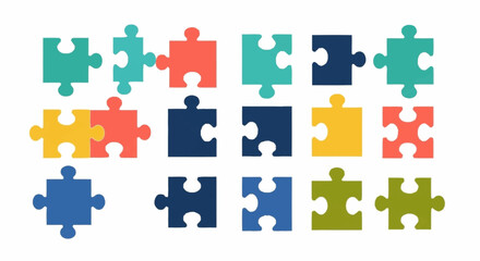 Naklejka premium Colorful Jigsaw Puzzle Pieces Arranged Grid.