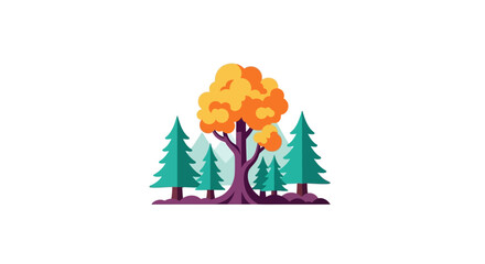 Fototapeta premium Colorful Tree with Green Firs Illustration.