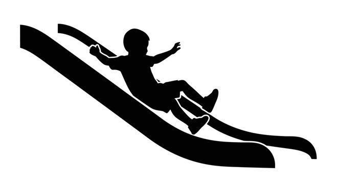 Child Sliding Down Sled on Snowy Slope.