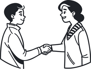 Fototapeta premium Minimalist Line Art of Man and Woman Shaking Hands in Business Agreement