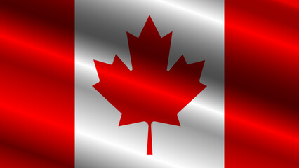 Obraz premium Realistic Canada flag vector with fabric texture, natural wrinkles, and soft waves. High-quality Canadian national symbol featuring the iconic red maple leaf.