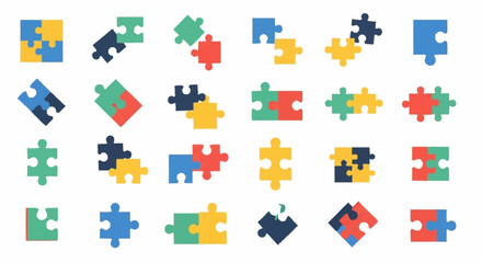 Naklejka premium Colorful Jigsaw Puzzle Pieces Scattered Randomly.