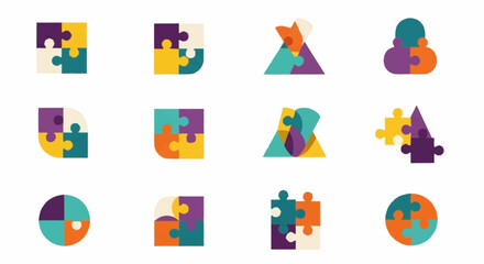Fototapeta premium Colorful Puzzle Pieces and Shapes Arranged.