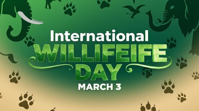 International Wildlife Day graphic with animal silhouettes and paw prints