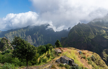 Dramatic Mountain Landscape of Santao Ant&atilde;o with Lush Green Valleys and Clouds