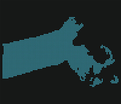 Massachusetts Light Blue Point Grid Map on Black: Greater Boston Robotics and Applied AI Hub. Massachusetts state dotted map.