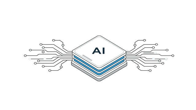Artificial intelligence processor and high tech computing concept with ai microchip and digital circuit connections for smart technology.