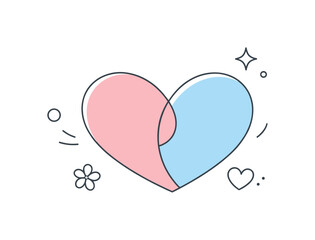 Minimal romantic abstract card. Two abstract shapes subtly forming a heart-like composition in the center. Sophisticated love metaphor with