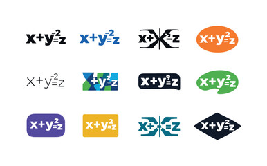formulas. Icon set. Set Logo of formulas: algebraic expression. harmonious logo variations of the same emblematic concept, each