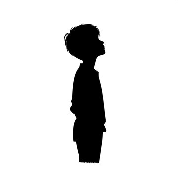 Black and White Vector Silhouette of a Boy Looking at the Sky