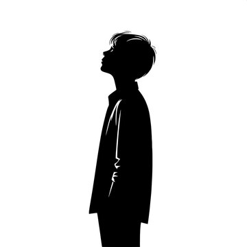 Black and White Vector Silhouette of a Boy Looking at the Sky